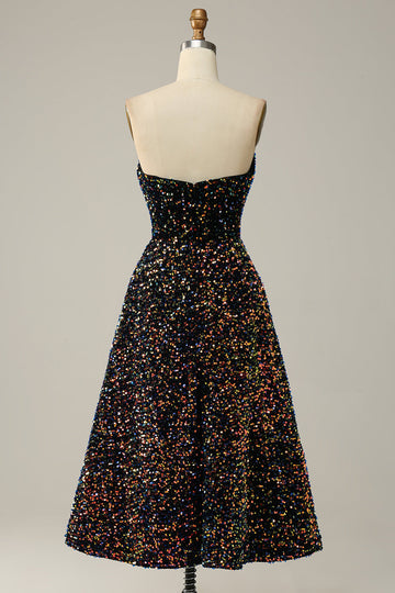 A Line Sweetheart Sequins Little Black Dress